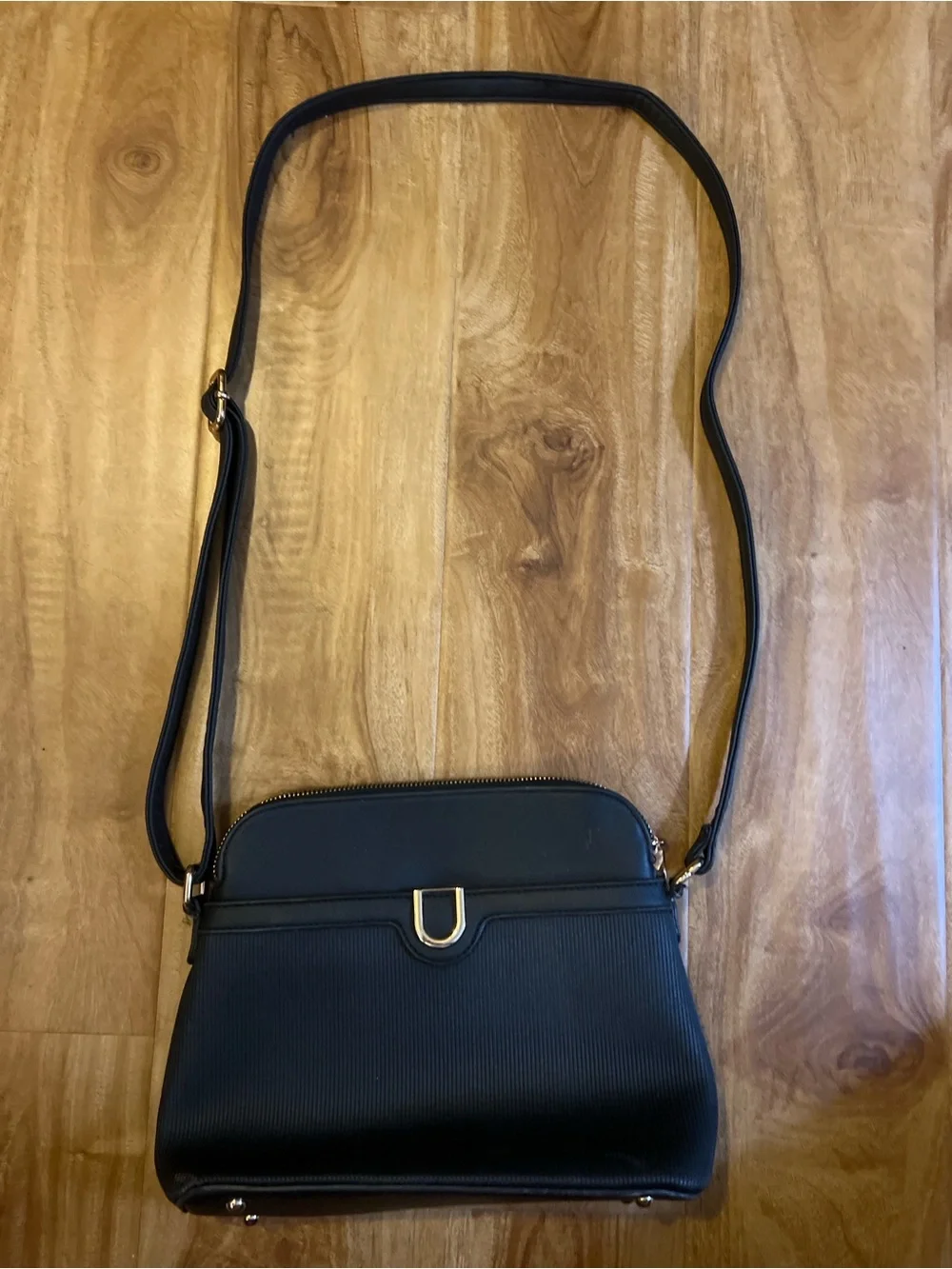 Black Crossbody Bag Faux Leather Shoulder Purse Gold Hardware